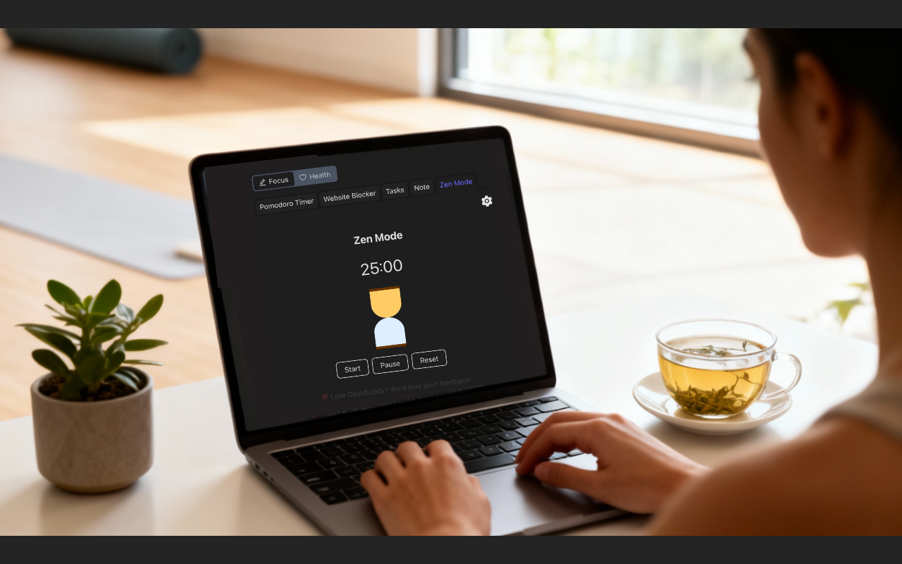 DeskBuddy Chrome extension interface for focus and productivity tools